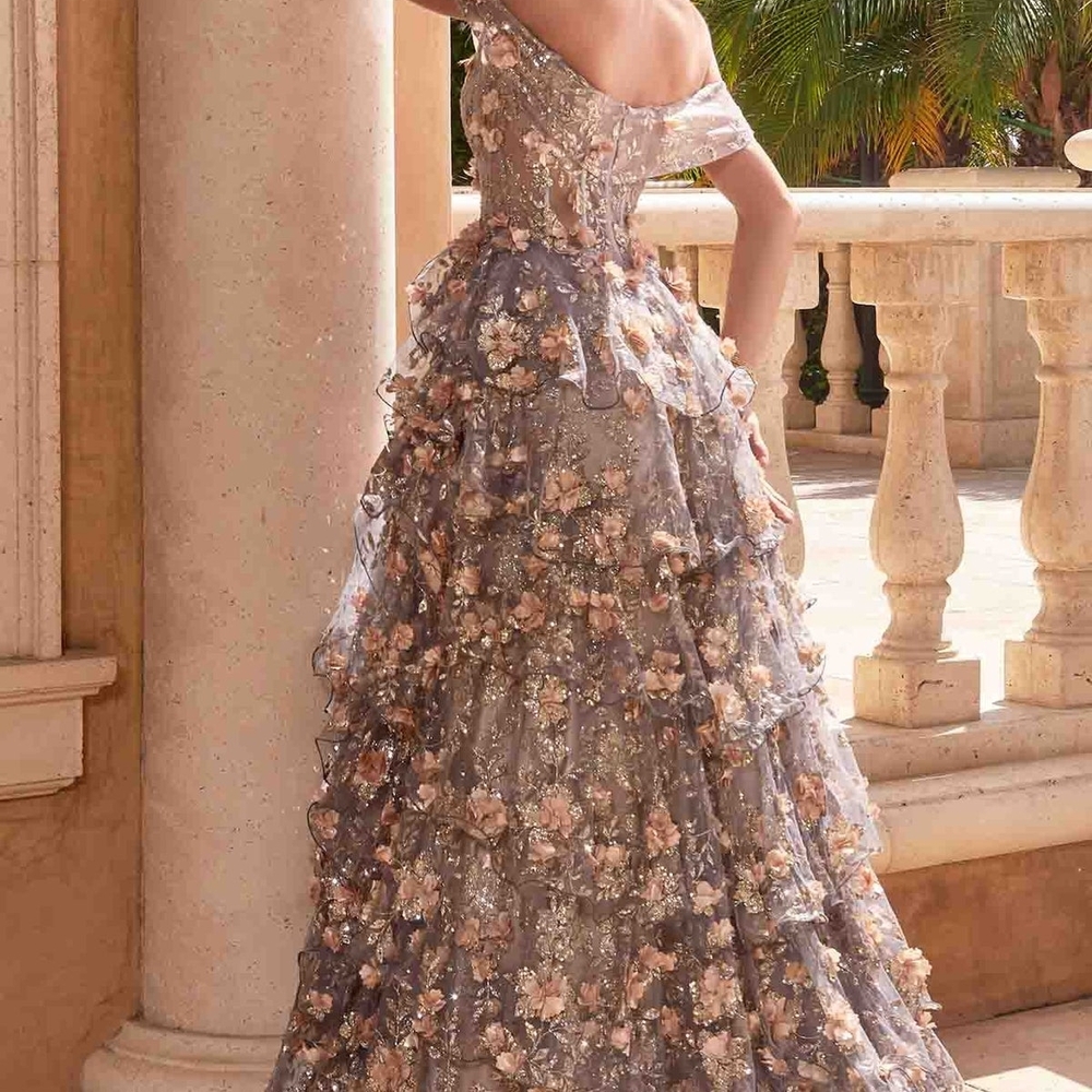 Chic Off-Shoulder Floral Gown - Picture 2 of 2